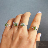 natural vessonite ring, green stone ring, gemstone stacking rings, electroplated august birthstone, healing crystal jewelry, birthday gift
